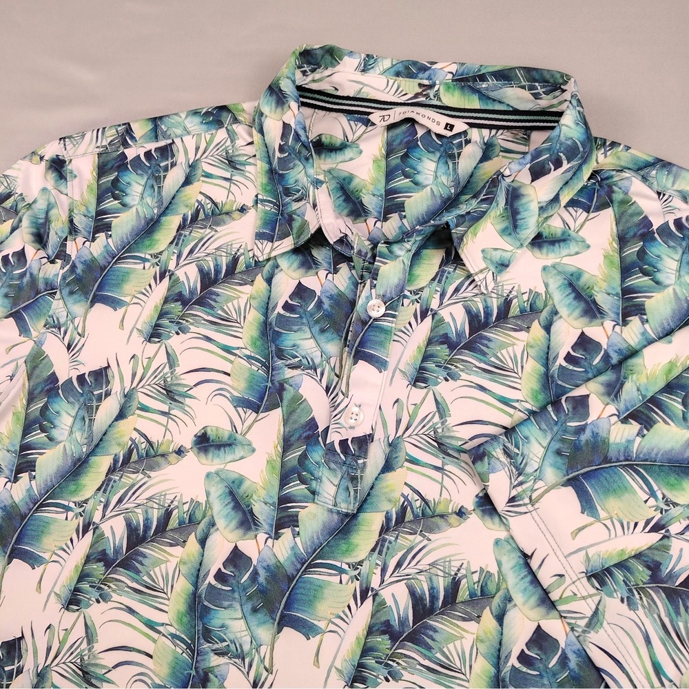 7Diamonds Rue 4 Way Stretch Polo Shirt Mens L Tropical Leaf Performance Golf